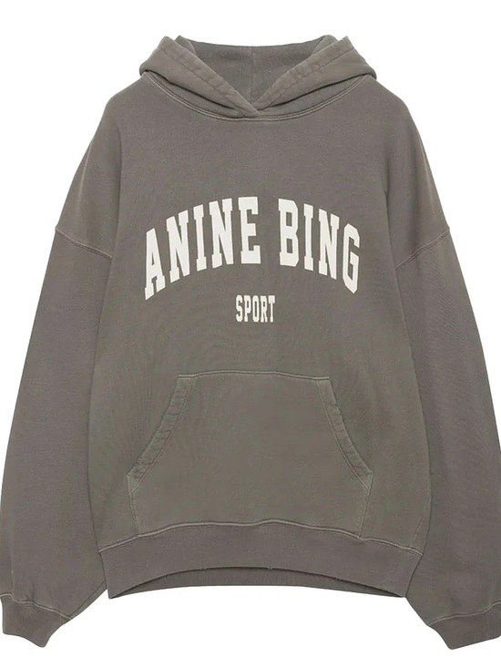 Anine Bing Sweaters - Anine Bing Olive Gray Logo Hoodie